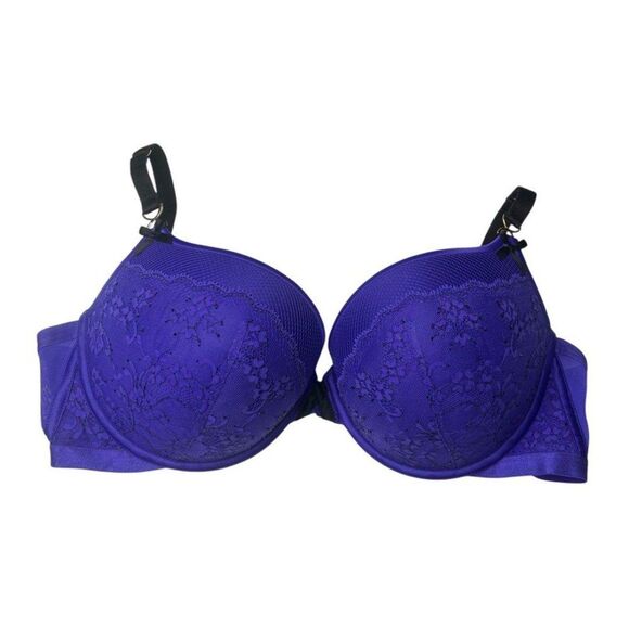 Victoria's Secret Purple black lace Bra 36DD Padded Demi - Picture 1 of 8